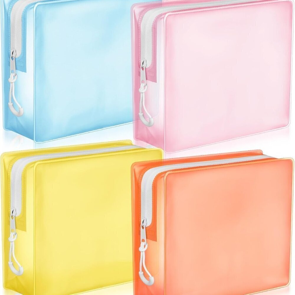 4 Pack TSA Approved Travel Toiletry Bags Frosted Translucent Leak-proof Cosmetic